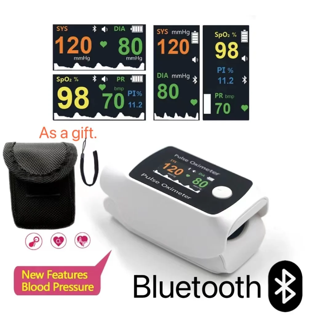 

Bluetooth fingertip pulse oximeter, blood oxygen meter with blood pressure monitoring function, blood oxygen saturation monitori