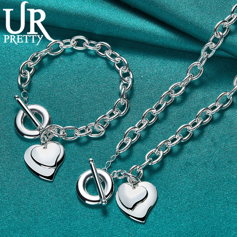 925 Sterling Silver Romantic Double Heart-Shaped Exquisite Circular Inner Buckle Set Fashion Women's Party Wedding Charm Jewelry
925 Sterling Silver Romantic Double Heart-Shaped Exquisite Circular Inner Buckle Set Fashion Women's Party Wedding Charm Jewelry
