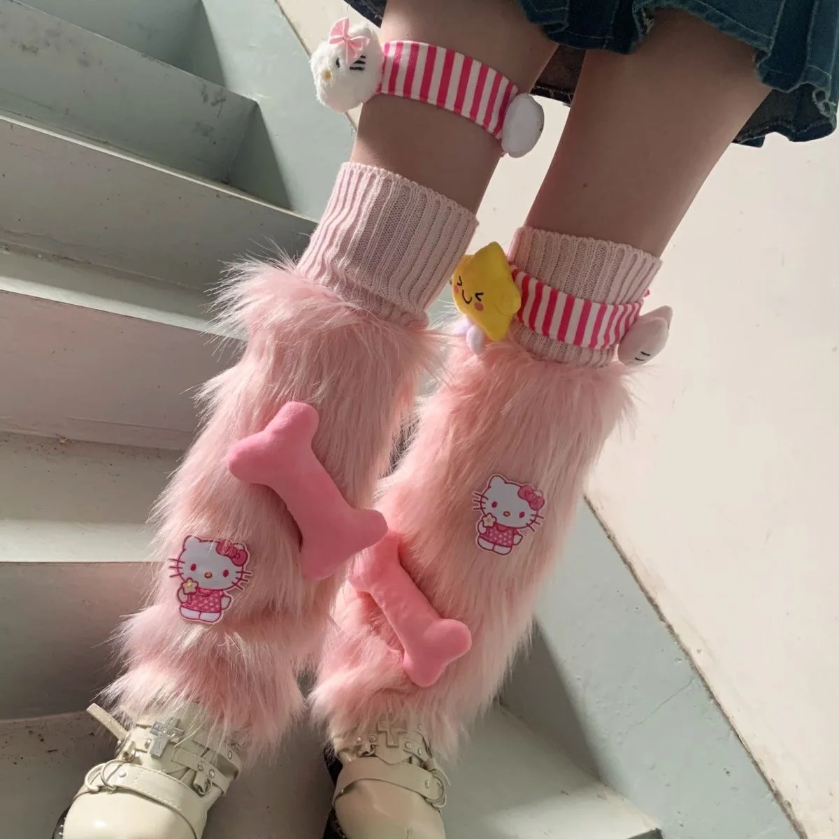 

Sanrio Leg Warmers Anime Hello Kitty Kawaii Y2k Doll JK Lolita Leg Women's Autumn Winter Pink Plush Warmers Cosplay Accessories