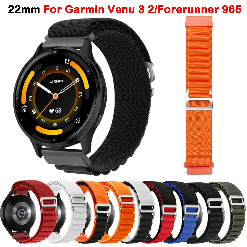 

22mm Nylon Strap For Garmin Venu 3 2 Vivoactive 4 Band Watch Fenix Chronos Active Wristband Forerunner 965 265 745 255 Bracelet
