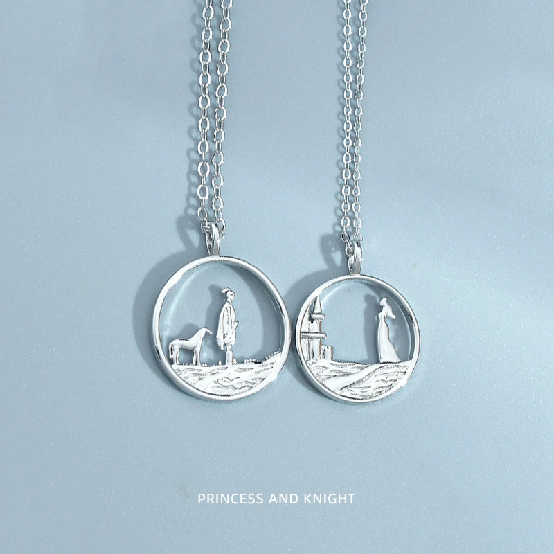 New Stamp 925 Silver Color Couple Necklace Fashion Round Princess And knight Pendant Necklaces For Women Men Anniversary Jewelry
New Stamp 925 Silver Color Couple Necklace Fashion Round Princess And knight Pendant Necklaces For Women Men Anniversary Jewelry