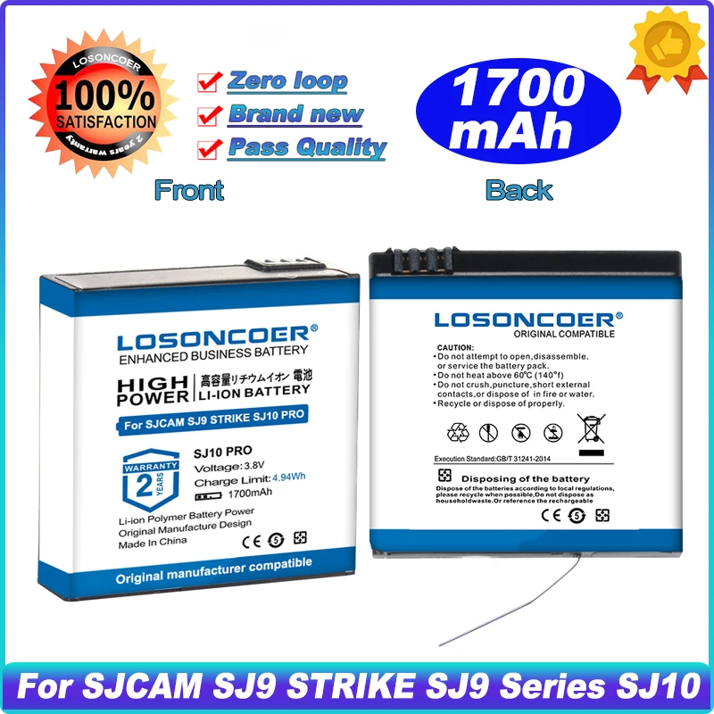 New Battery 1700mAh For SJCAM SJ9 STRIKE SJ9 Series, SJ9 MAX, SJ10 PRO, SJ10X 4K Action Camera Battery
New Battery 1700mAh For SJCAM SJ9 STRIKE SJ9 Series, SJ9 MAX, SJ10 PRO, SJ10X 4K Action Camera Battery