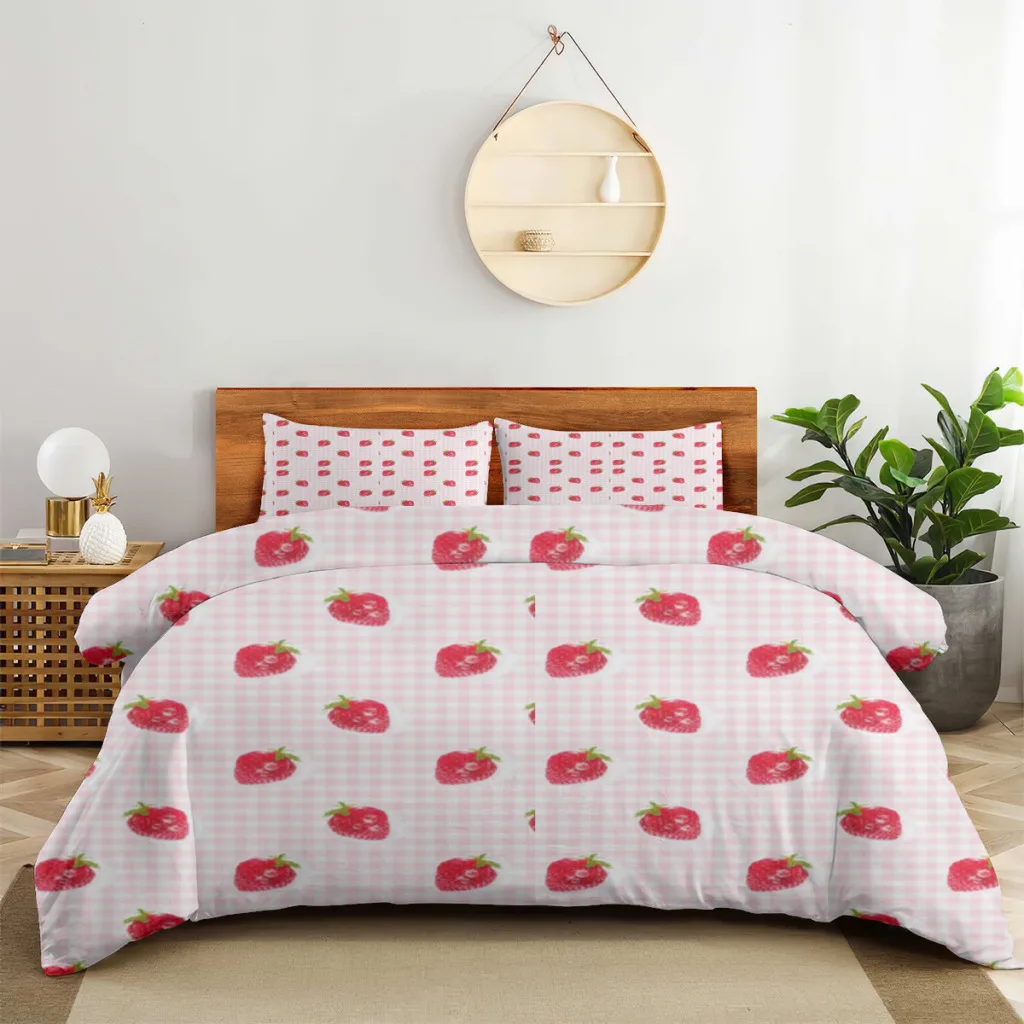 

Strawberry Shortcake Queen Bedding Set King Size Duvet Cover Soft Single Double Bed Quilt Cover Sets