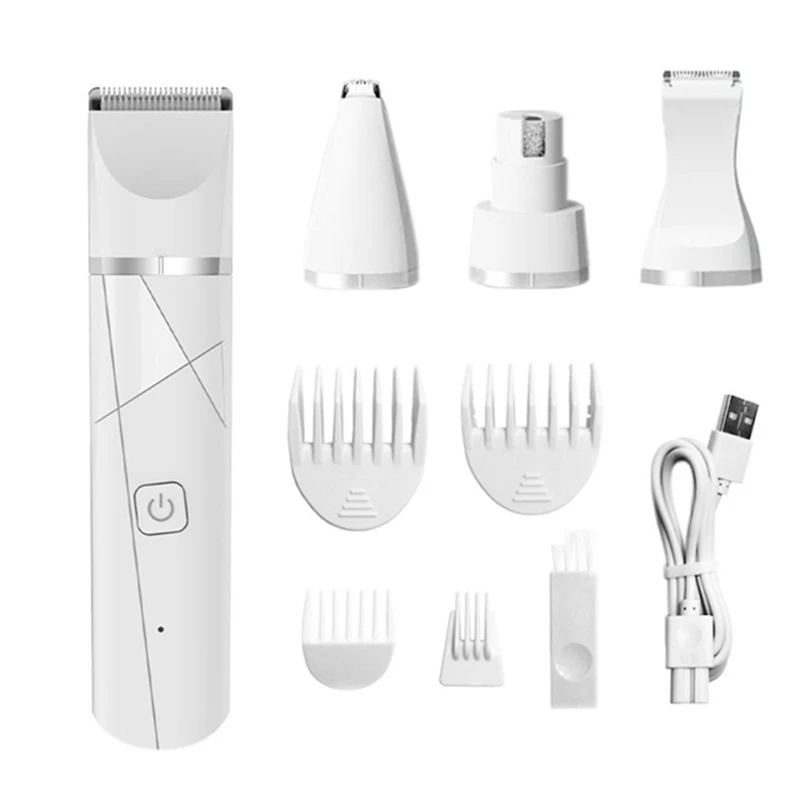 

2X 4 In 1 Pet Electric Hair Clipper With 8 Blades Grooming Trimmer Nail Grinder Professional Recharge Haircut
