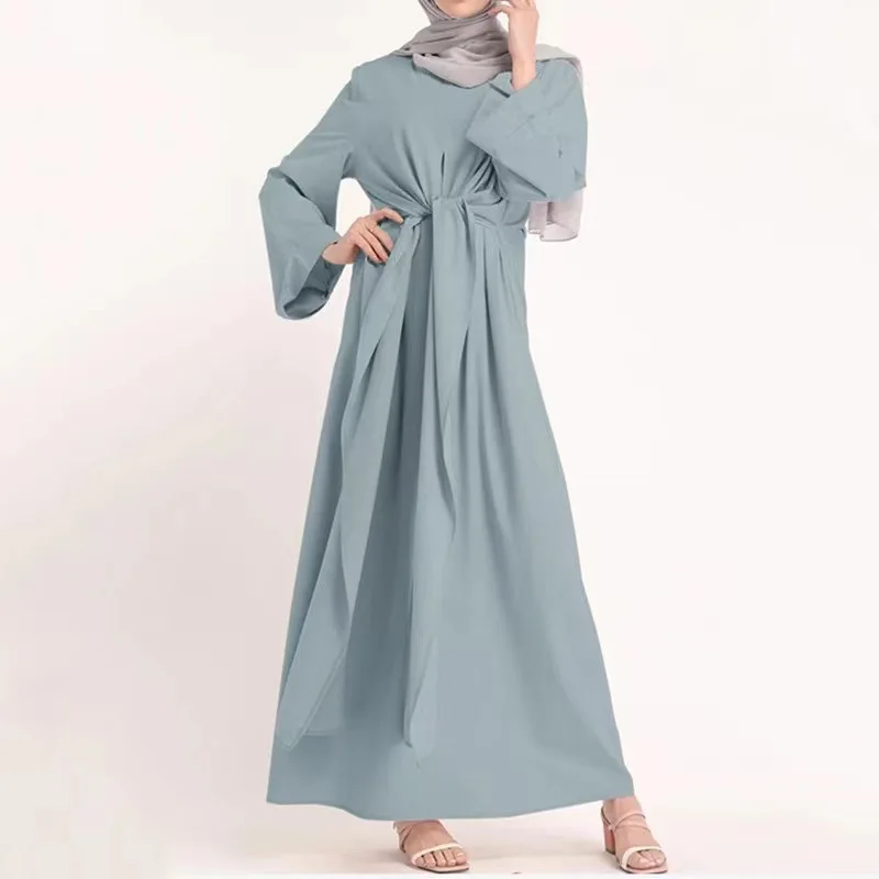 

Kaftan Muslim Abaya Women's Clothing Vintage Solid High Waist Dress Islamic Long Sleeve Abayas Turkish Modesty Robe Jilbab