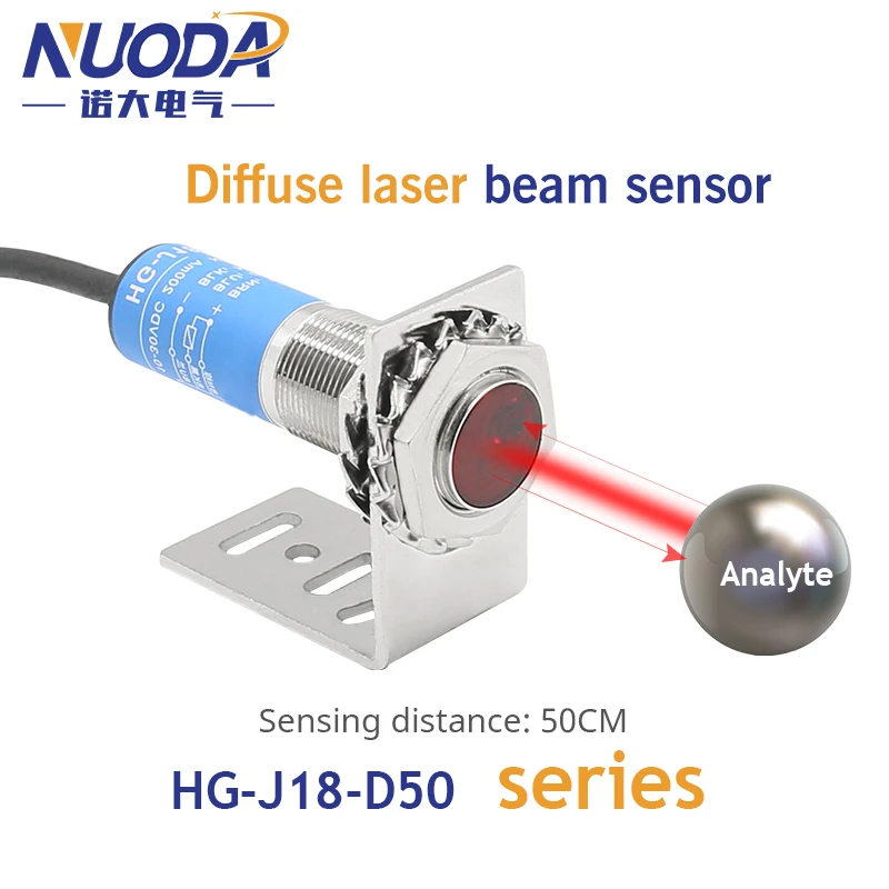NUODA M18 Diffuse Laser Spot Photoelectric Sensor Switch HG-J18-D50 Series Adjustable Distance Detection Range 50-500mm 0.5mm
NUODA M18 Diffuse Laser Spot Photoelectric Sensor Switch HG-J18-D50 Series Adjustable Distance Detection Range 50-500mm 0.5mm