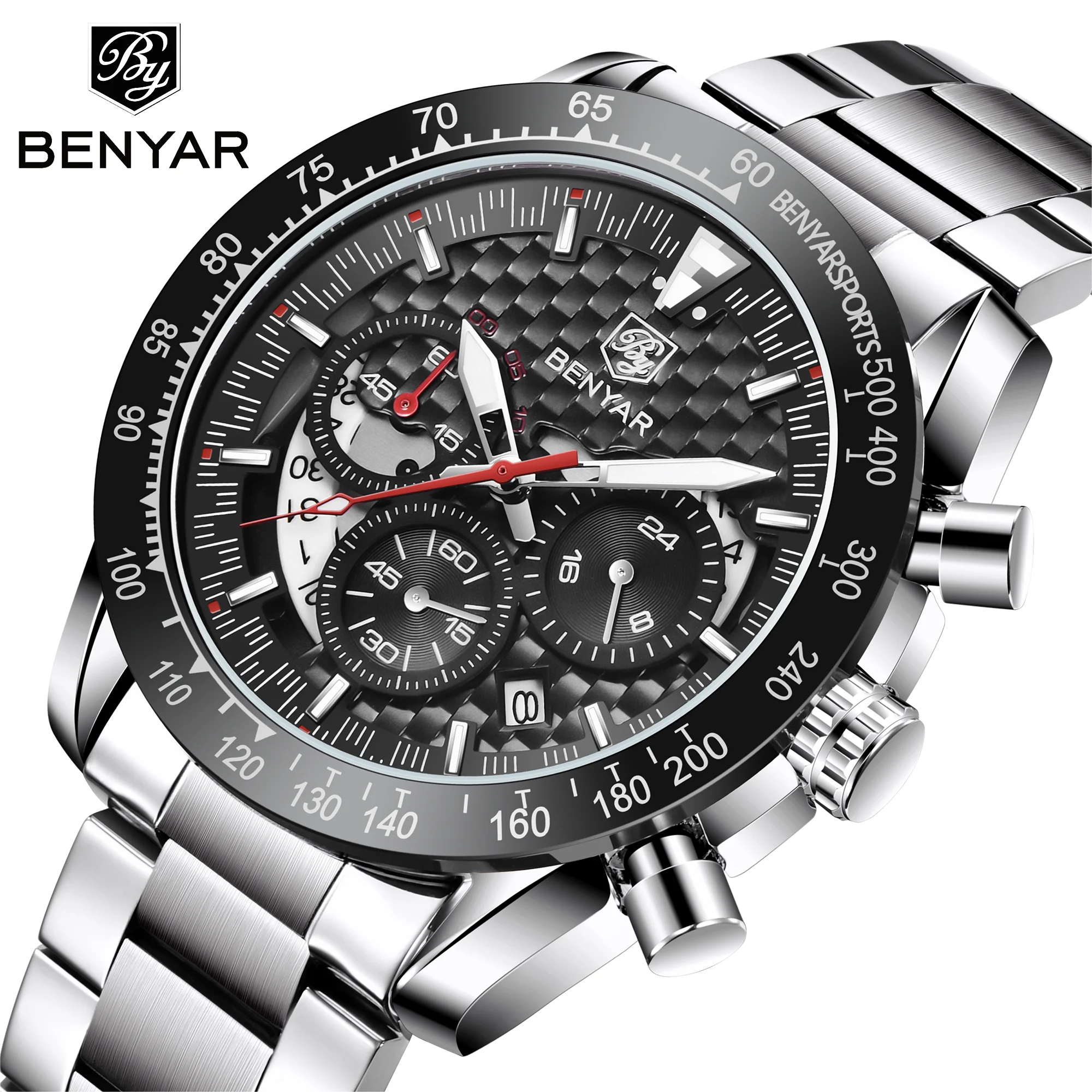 

2023 Benyar Men Quartz Watches 45mm Famous Luxury men's Watches High Strength Glass Waterproof Clock Timer Watch for Men