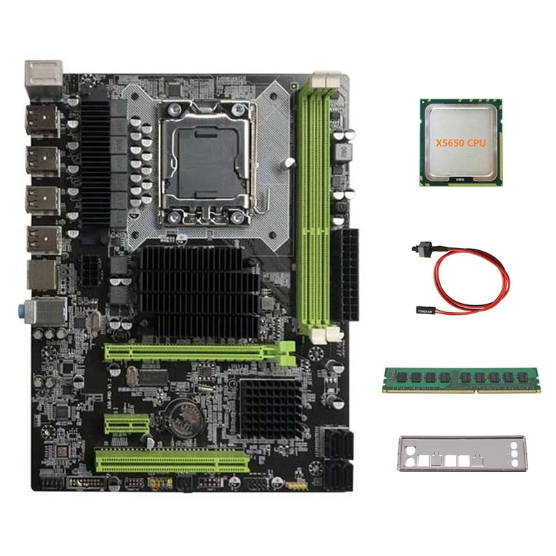 

Материнская плата X58 LGA1366, компьютерная материнская плата с поддержкой RX, графическая карта с процессором X5650 + DDR3 4 Гб 1333 МГц ОЗУ + кабель переключения