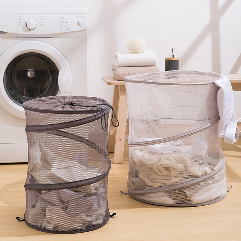 

Folding Laundry Basket Elasticity Drawstring Mesh Toy Storage Bag Hollow Breathable Household Hamper Sundries Organizer