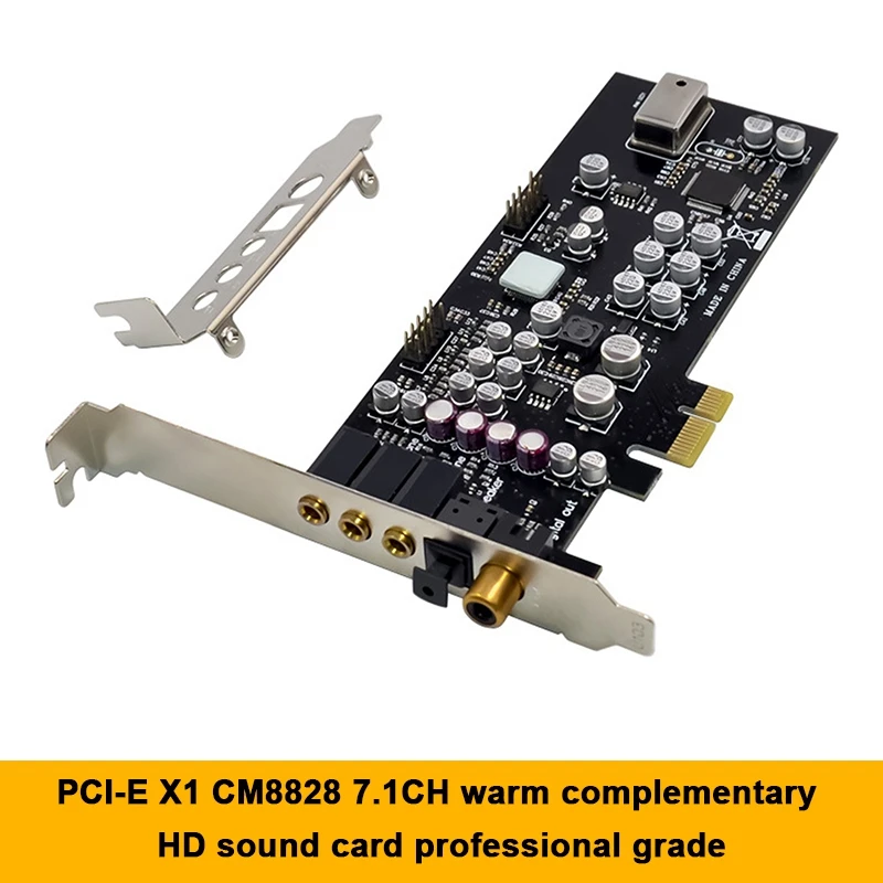 CM8828 PCI-E X1 7.1CH Temperature Fill Sound Card Professional-Grade HD Audio And Video Gaming Equipment Audio Card
CM8828 PCI-E X1 7.1CH Temperature Fill Sound Card Professional-Grade HD Audio And Video Gaming Equipment Audio Card
