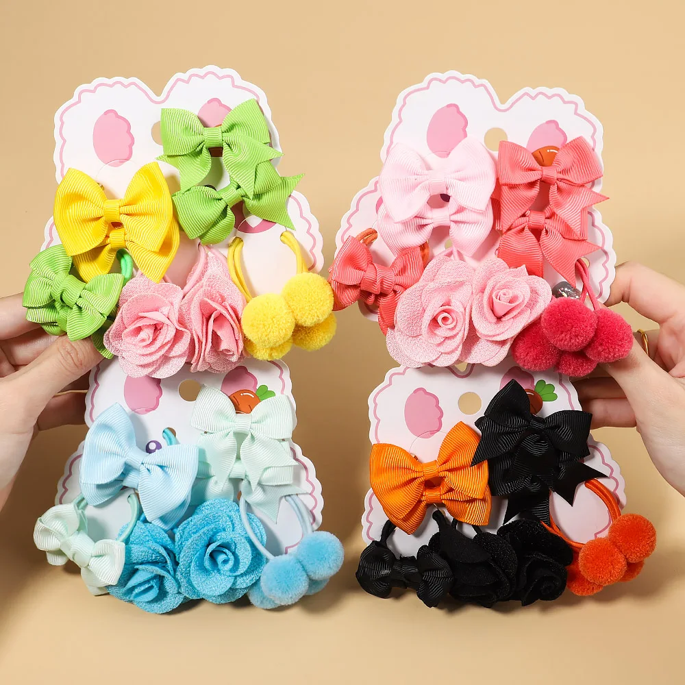 

10Pcs/Set Kids Girls Baby Bows Flower Hair Rubber Bands for Children Cute Hair Bands Scrunchies Hair Tie Hair Accessories Gift