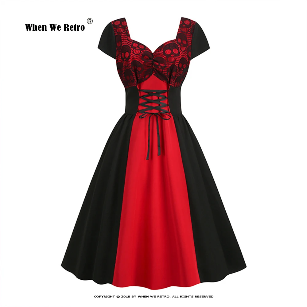 New Vintage Halloween Cosplay Costume Dress Red Black Patchwork Skull Print Retro Dress Large Swing Plus Size Robe VD3333
New Vintage Halloween Cosplay Costume Dress Red Black Patchwork Skull Print Retro Dress Large Swing Plus Size Robe VD3333