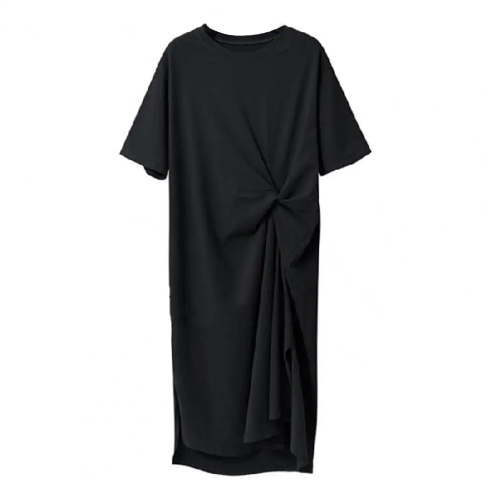 

Elegant Round Neck Dress Elegant Women's Summer Midi Long Dresses with O-neck Short Sleeve Ruched Details for Casual Workwear