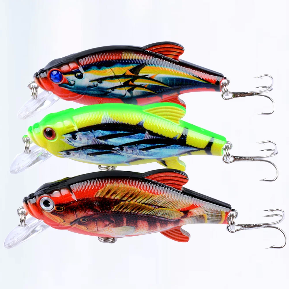 

3 Pcs 8cm/109g Mini Fish Bait Minnow Lure Bait Colorful Fishes Printing Hard Fake Bait Fishing Lures with Strong Treble for