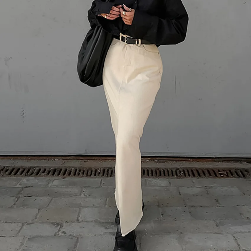 

Apricot And Ankle Skirt High Waist Slimming Solid Color Slit Skirt Advanced Sense Everything Commuter Style Dress