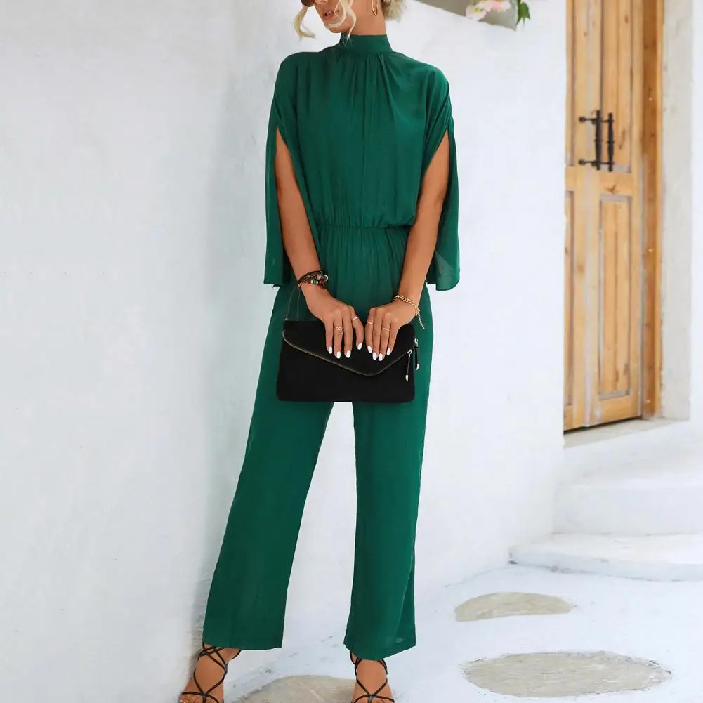 

Dolman Sleeve Jumpsuit Elegant Women's Batwing Sleeve Jumpsuit High Waist Wide Leg Stand Collar for Prom Banquets Commuting