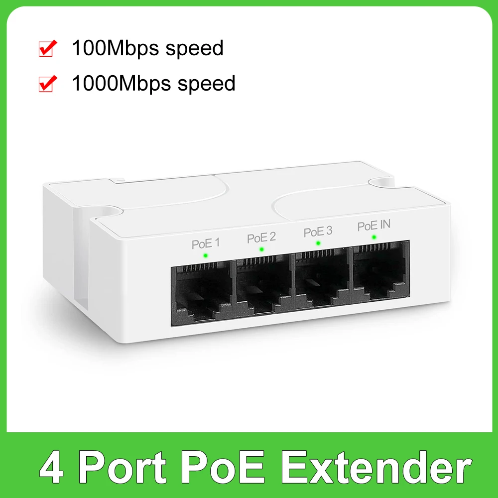 4 Port PoE Extender with 3 PoE Out, IEEE 802.3af/at Mini 4 Channel PoE Repeater 100/1000Mbps, Play for PoE Switch NVR IP Camera
4 Port PoE Extender with 3 PoE Out, IEEE 802.3af/at Mini 4 Channel PoE Repeater 100/1000Mbps, Play for PoE Switch NVR IP Camera