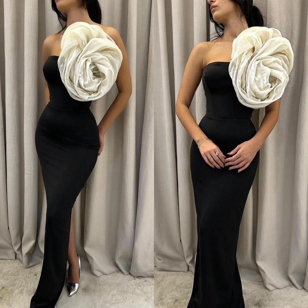 

Prom Dress Sexy High Quality Strapless Sheath Cocktail Dress Flower Floor Length Skirts Charmeuse Evening فساتين Quinceanera