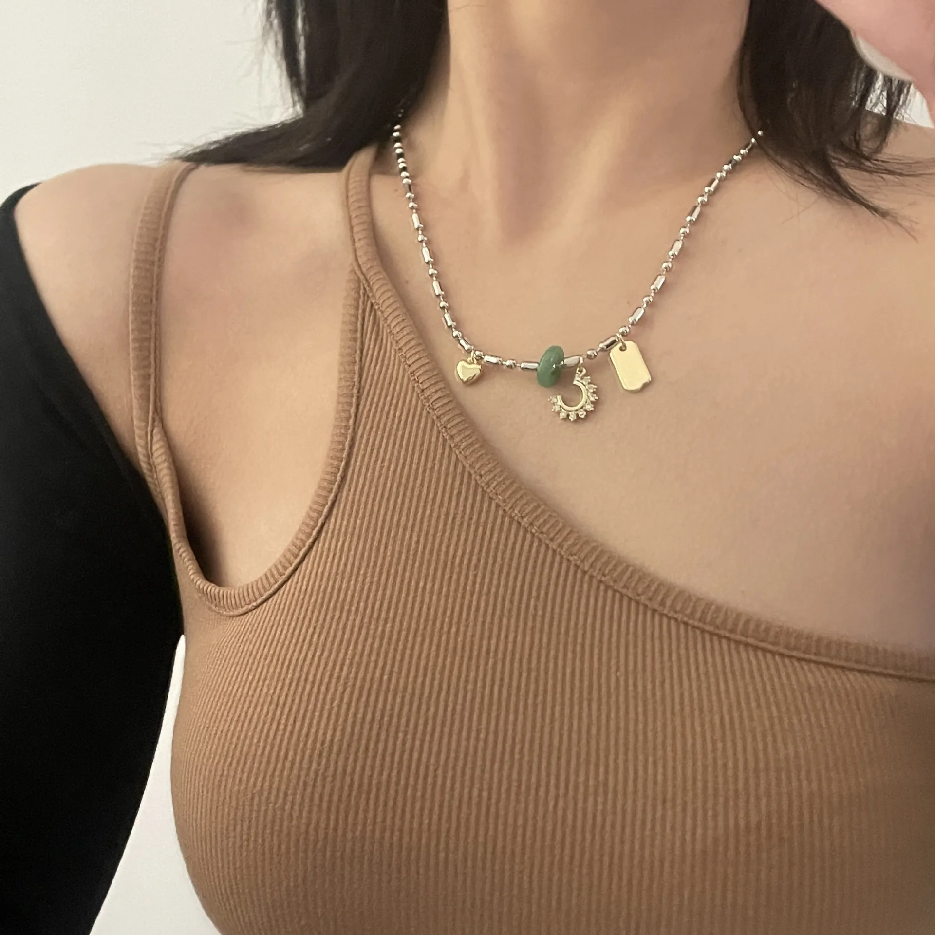 

French retro ring necklace simple stone chain original design sweet cool niche senior sense clavicle chain free shipping