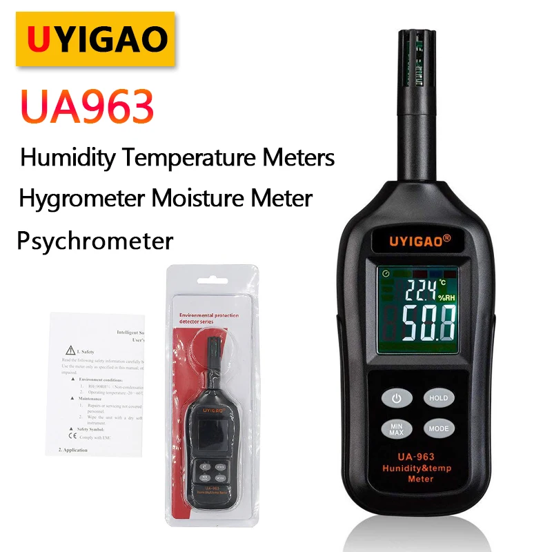 UYIGAO UA963 Mini Digital Temperature Soil Humidity Temperature Meters Dew Point Dry Bulb Wet Bulb Hand-held Moisture Meter
UYIGAO UA963 Mini Digital Temperature Soil Humidity Temperature Meters Dew Point Dry Bulb Wet Bulb Hand-held Moisture Meter