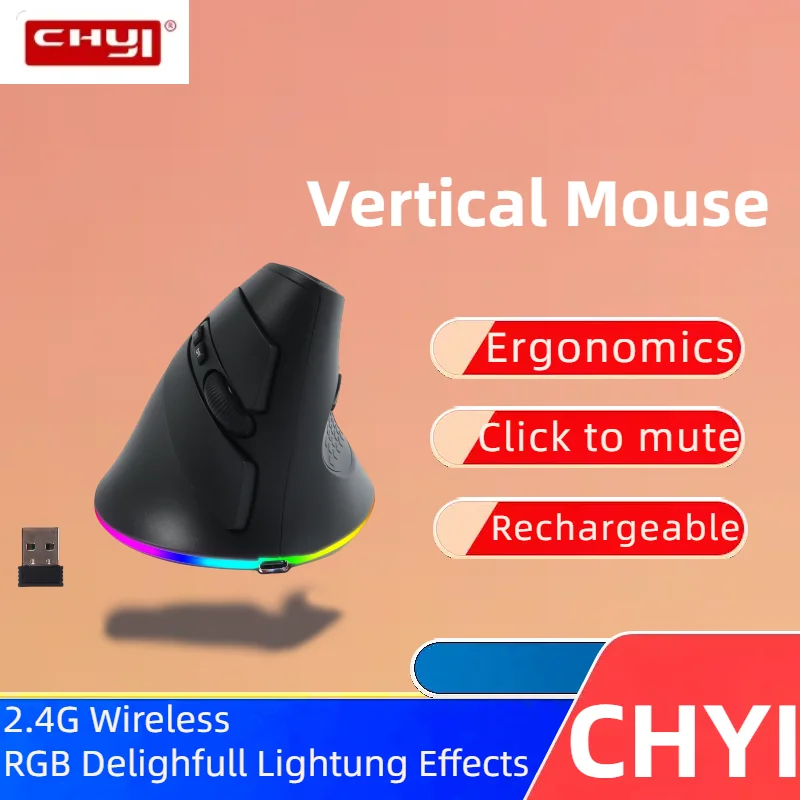 

Wireless Vertical Mouse Rechargeable Ergonomic Gaming Mouse 2.4G Vertical Mice with USB Receiver for Laptop Computer PC Desktop