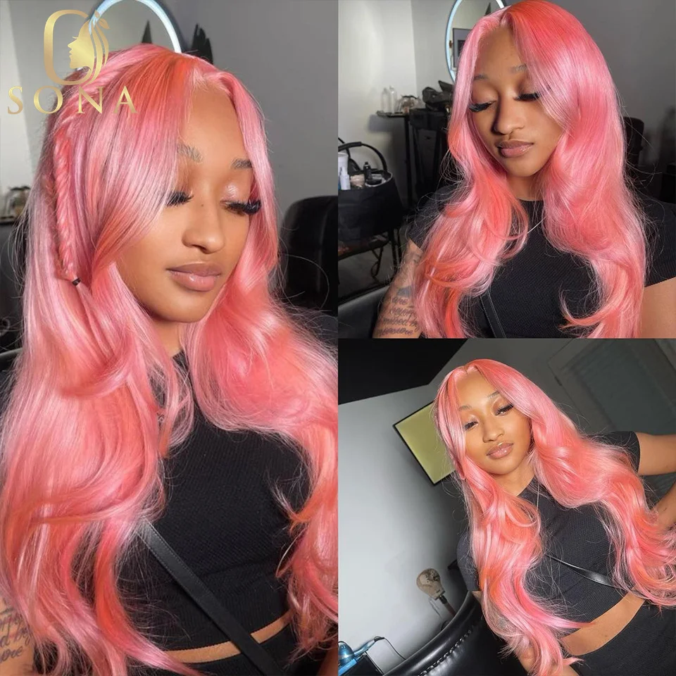 

180 Density Pink Body Wave 13x6 Transparent Lace Front Wig Straight Wigs For Women Colored 13x4 HD Lace Front Human Hair Wigs