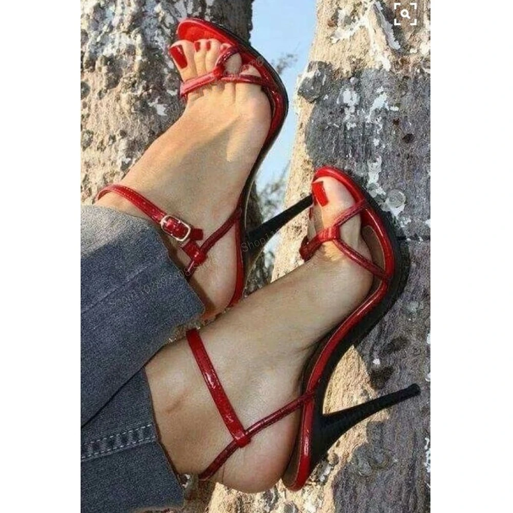 Red Color Patent Leather Ankle Buckle Sandals Sexy Stiletto High Heel Open Toe Fashion Women Shoes 2024 New Zapatos Para Mujere
Red Color Patent Leather Ankle Buckle Sandals Sexy Stiletto High Heel Open Toe Fashion Women Shoes 2024 New Zapatos Para Mujere