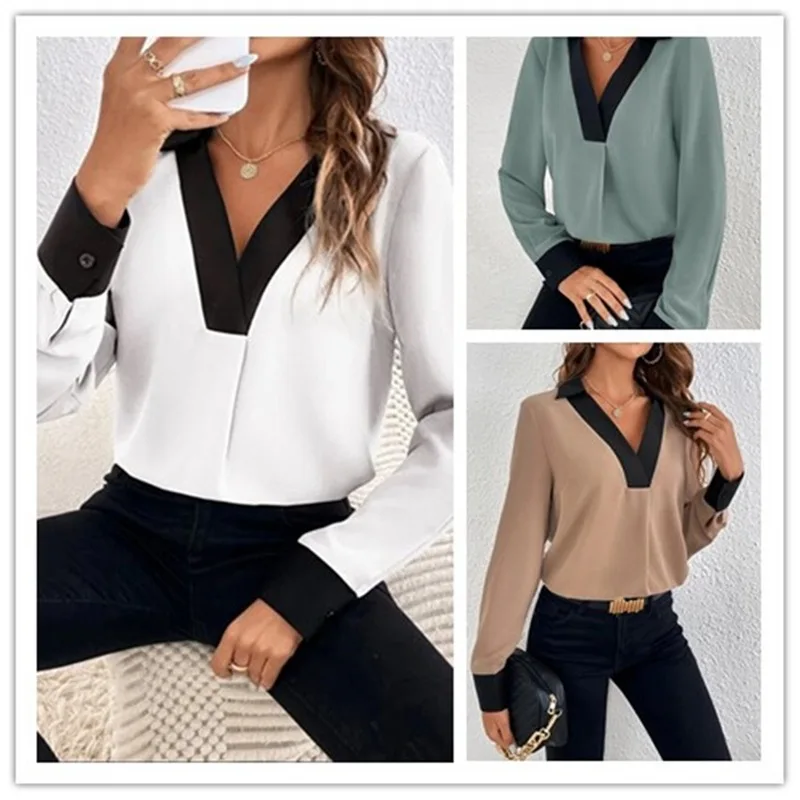 2023 New Women's Clothing Summer V-Neck Long Sleeve Loose Thin Commuter Fashion Casual Commute Contrast Color Modern Shirt
2023 New Women's Clothing Summer V-Neck Long Sleeve Loose Thin Commuter Fashion Casual Commute Contrast Color Modern Shirt