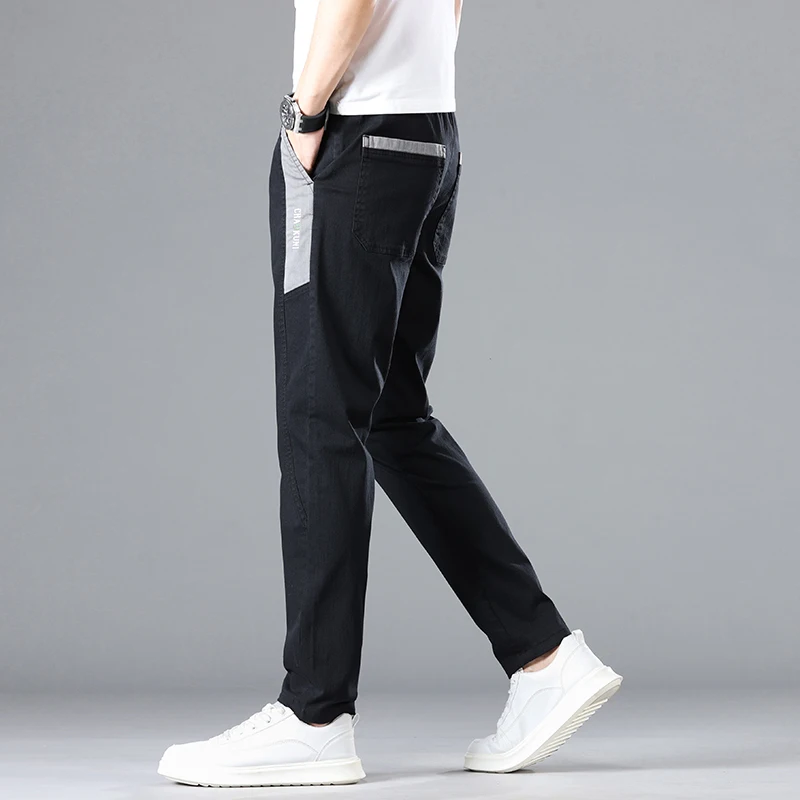 

Spring Summer New Casual Pants Men Clothes Business Slim Elastic Waist Jogger Straight Fashion Splicing Trouser Male