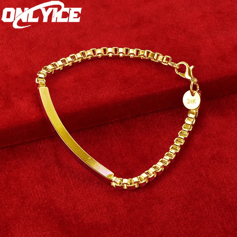 

24K Gold Bracelet For Women Smooth Geometry 4mm Chain Lady Fashion Luxury Charms Wedding Engagement Party Jewelry Wholesale