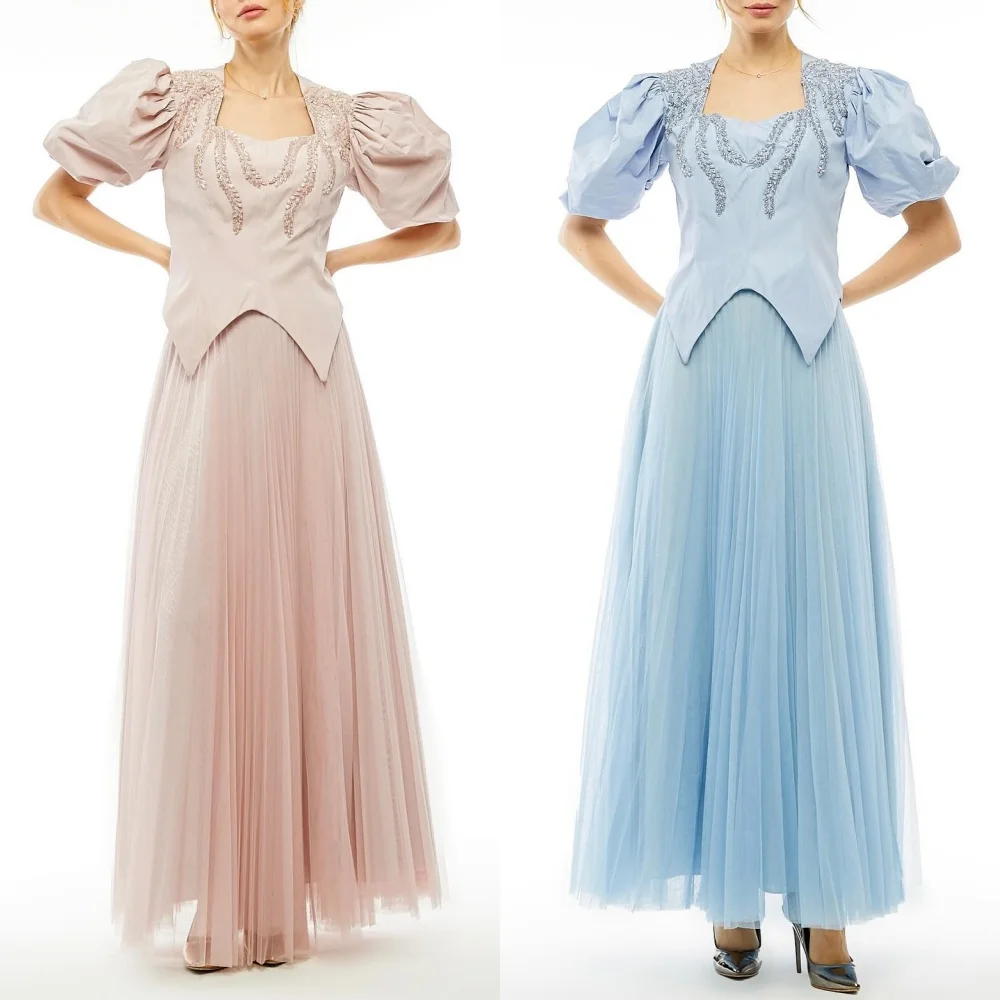 

Ball Dress Jersey Sequined Ruched Graduation A-line Square Neck Bespoke Occasion Gown Midi Dresses Saudi Arabia Evening