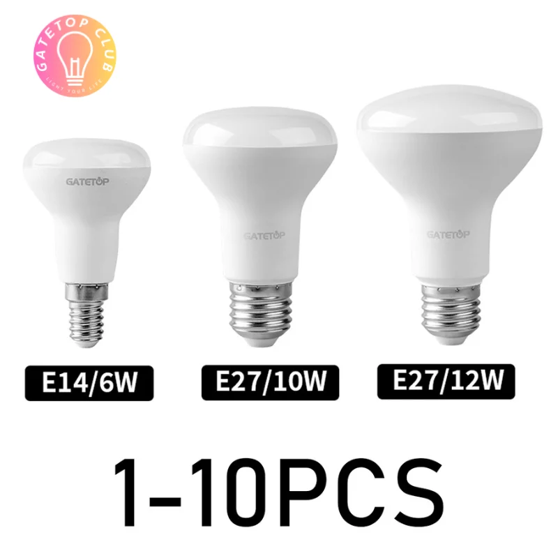 

1-10Pcs LED E27 E14 Bath Lamp Mushroom Bulb R50 R63 R80 220V 6W 10W 12W Non Strobe Warm White Light RoHS ERP2.0