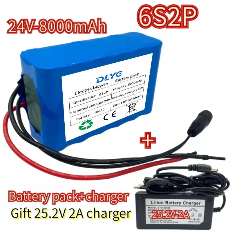 

18650 24V Rechargeable Lithium Battery Pack 6s2p 8000mah Electric Bicycle Moped 25.2V Charge High Power Pilas