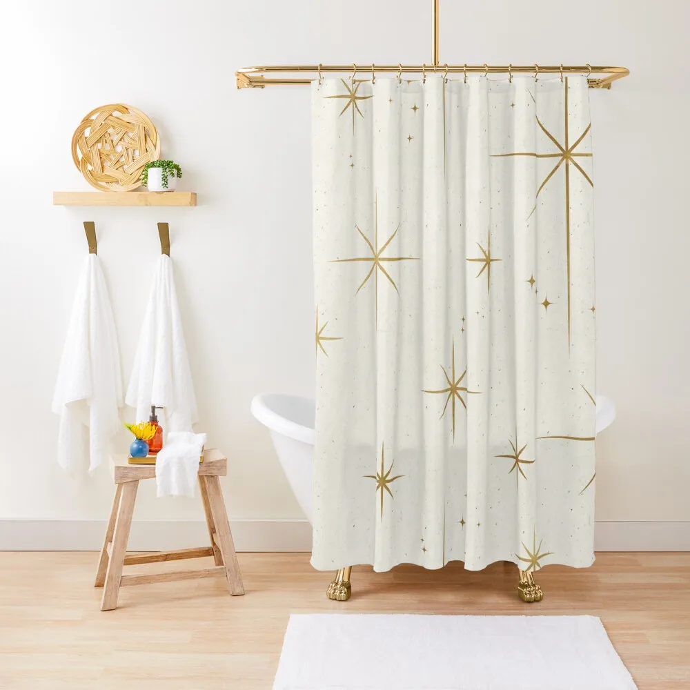 

Gold Art Deco Stars Sparkle Pattern Astrology Astronomical Vintage Style White Background Shower Curtain Shower Bath Curtain