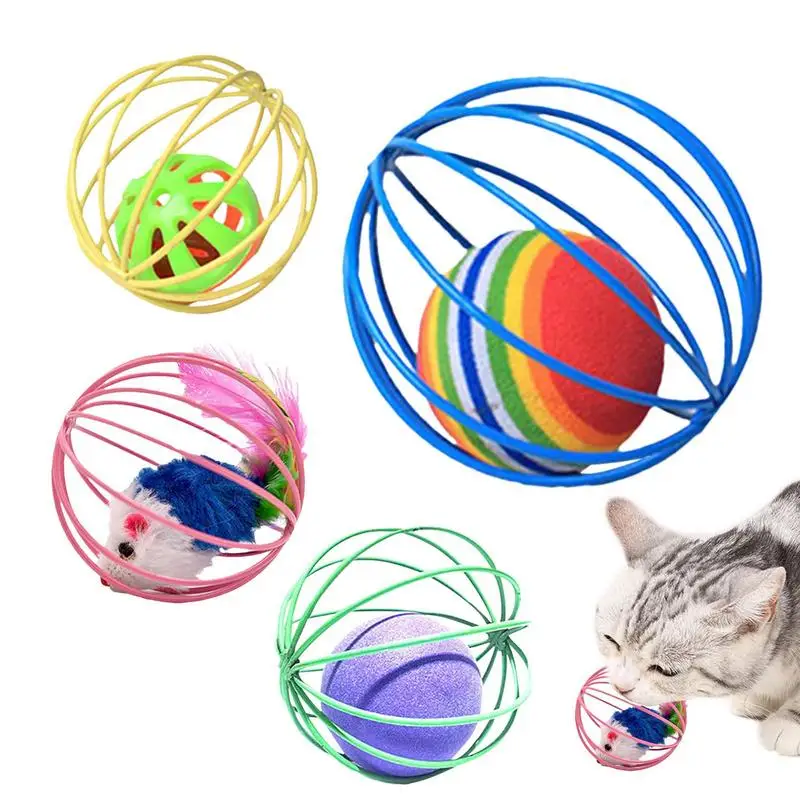 

Cat Mouse Ball Toy 4PCS interactive long lasting Caged Mouse Ball Toy fade resistant Kitten Playing Mouse Ball Toys pet supplies