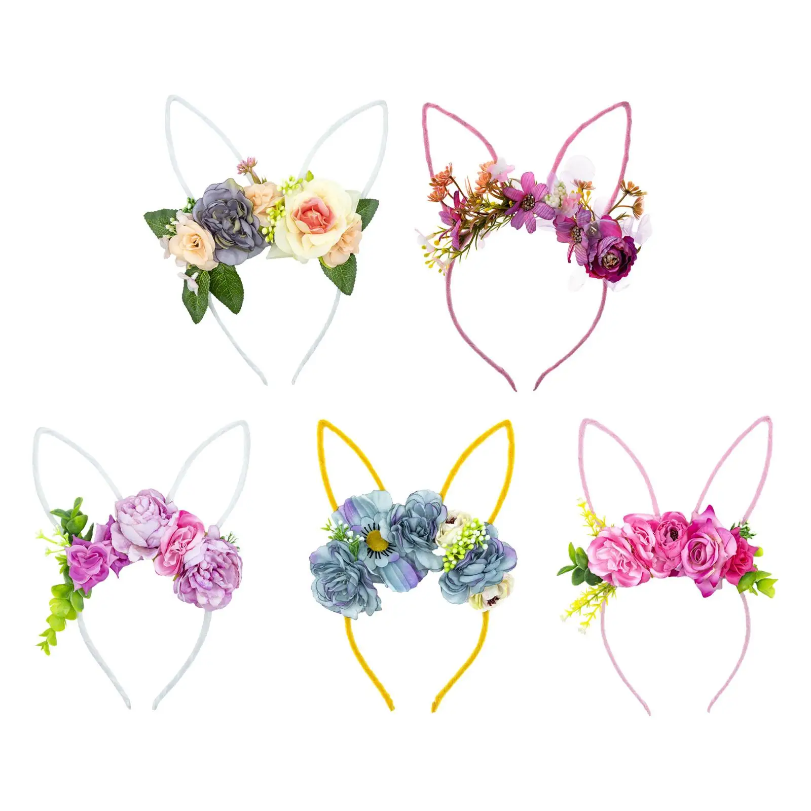 

Easter Bunny Ears Headband Cute Flower Hairband Dress up Headwear Hair Hoop for Christmas Carnival Birthday Cosplay Party Favors