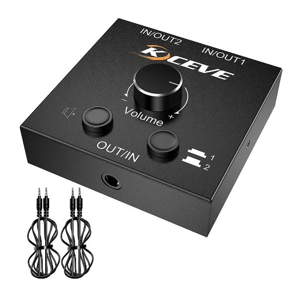 

KCEVE KC-212 3.5mm Stereo Audio Switch 2*1/1*2 Bi-Directional Switcher One-key Mute Button For computer monitor headset speaker