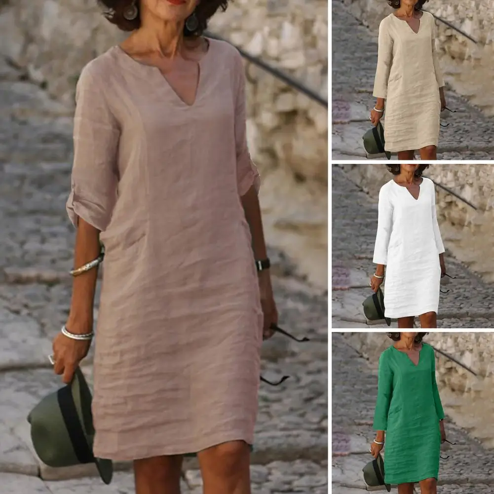 Women Dress Solid Color Dress Elegant Knee-length Midi Dress for Women with Three-quarter Sleeves Soft Breathable Fabric Stylish
Women Dress Solid Color Dress Elegant Knee-length Midi Dress for Women with Three-quarter Sleeves Soft Breathable Fabric Stylish