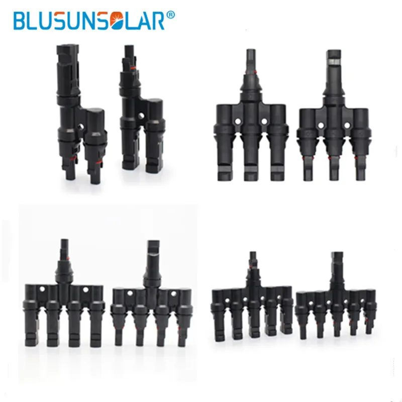 

1pair Solar Connector 2/3/4/5/6 to 1 Parallel Branch Connector 30A 1000V T Type Connector Male to Female Solar PV System