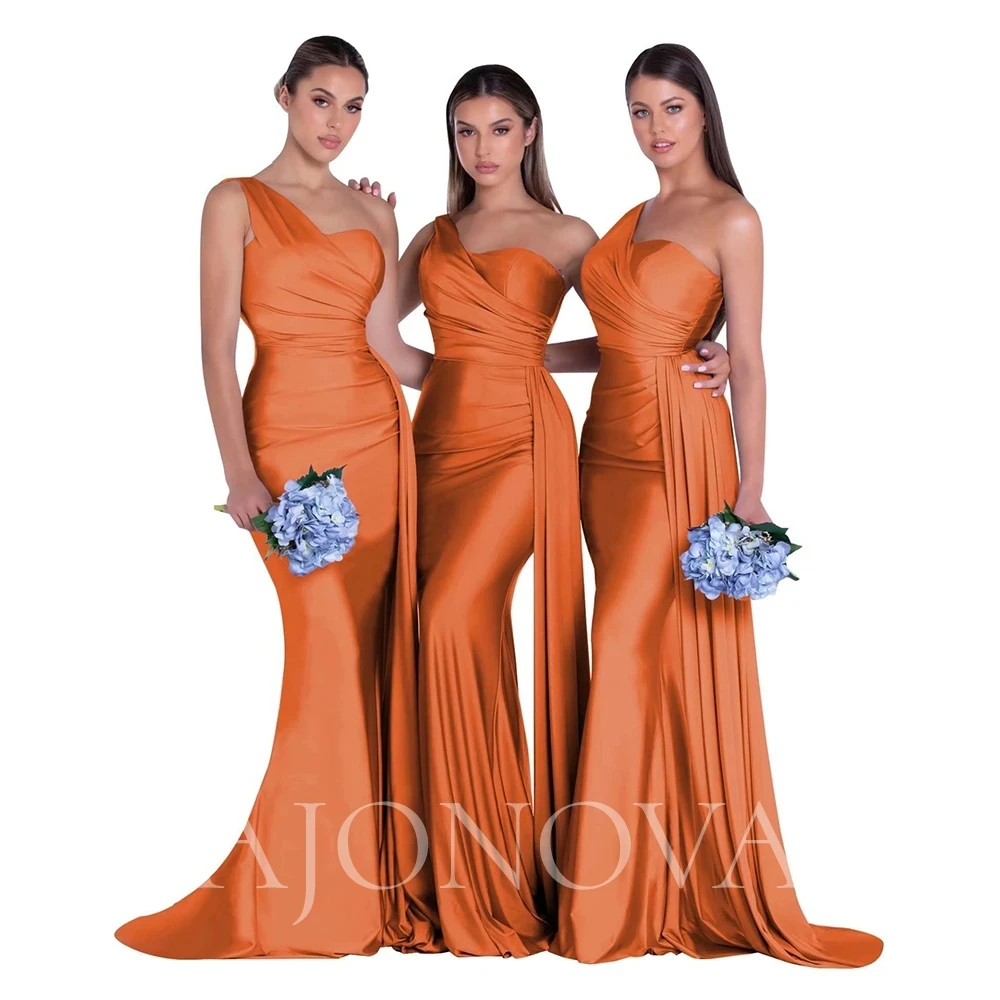 

Оранжевые Атласные Платья для подружки невесты, халаты на одно плечо, платья русалки для свадебной вечеринки, платье для подружек невесты, элегантные платья, свадьбы