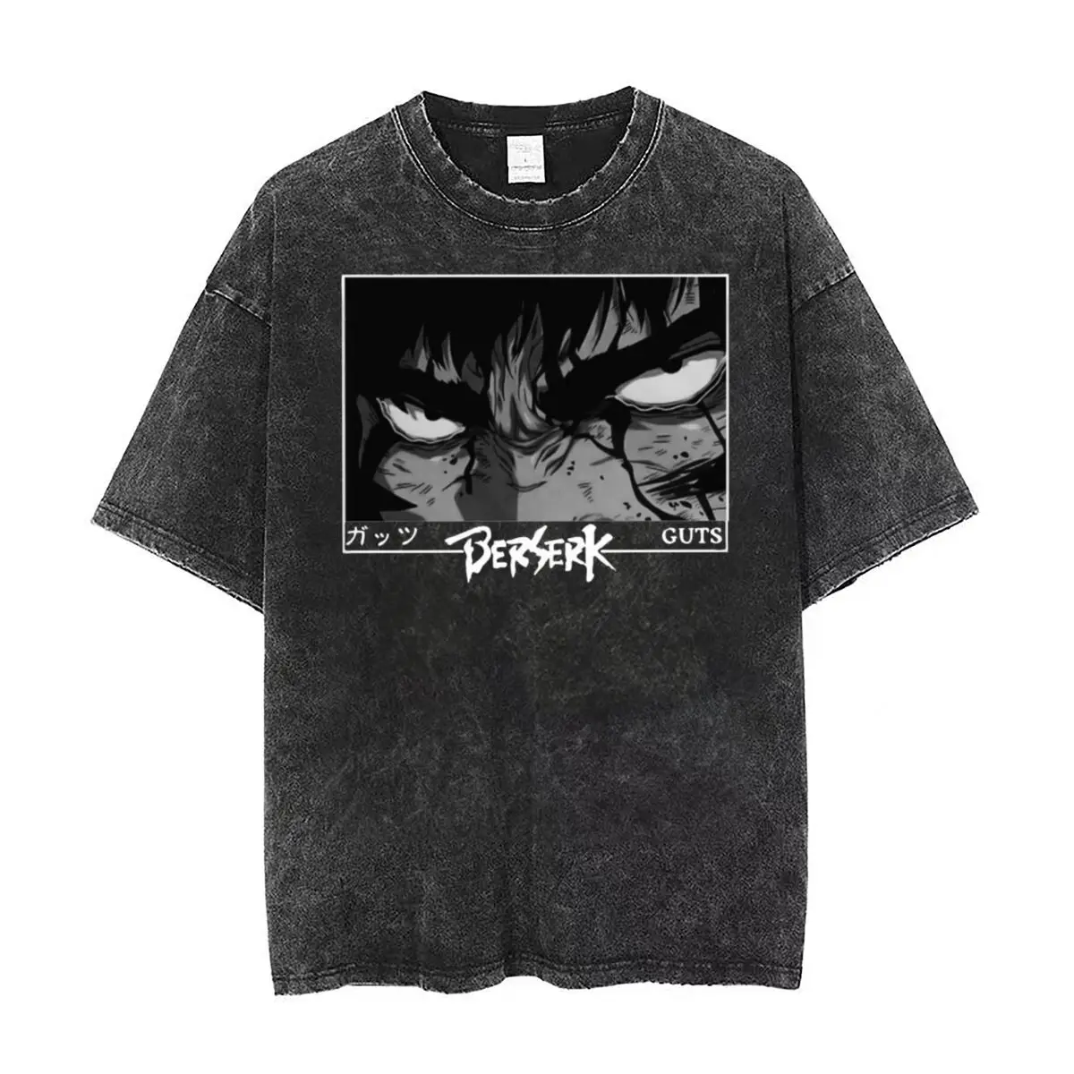 

Berserk The Black Swordsman Anger Eyes T Shirt men Hip Hop Washed T-Shirt Oversized Anime Guts Vintage Top Tee Streetwear camisa