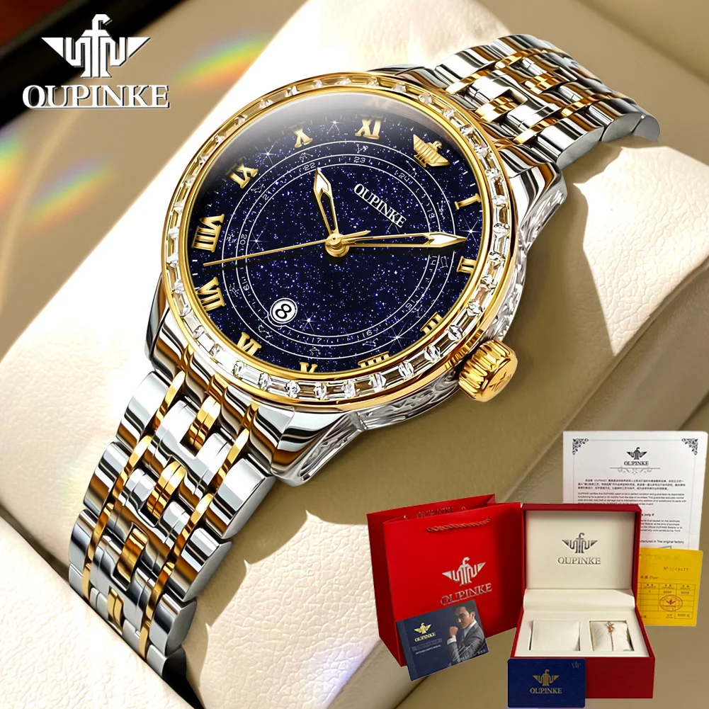 

OUPINKE 3203 Women's Watch Luxury Original Waterproof Automatic Mechanical Watch Brand Elegant Diamond Starry Sky Women's Watch
