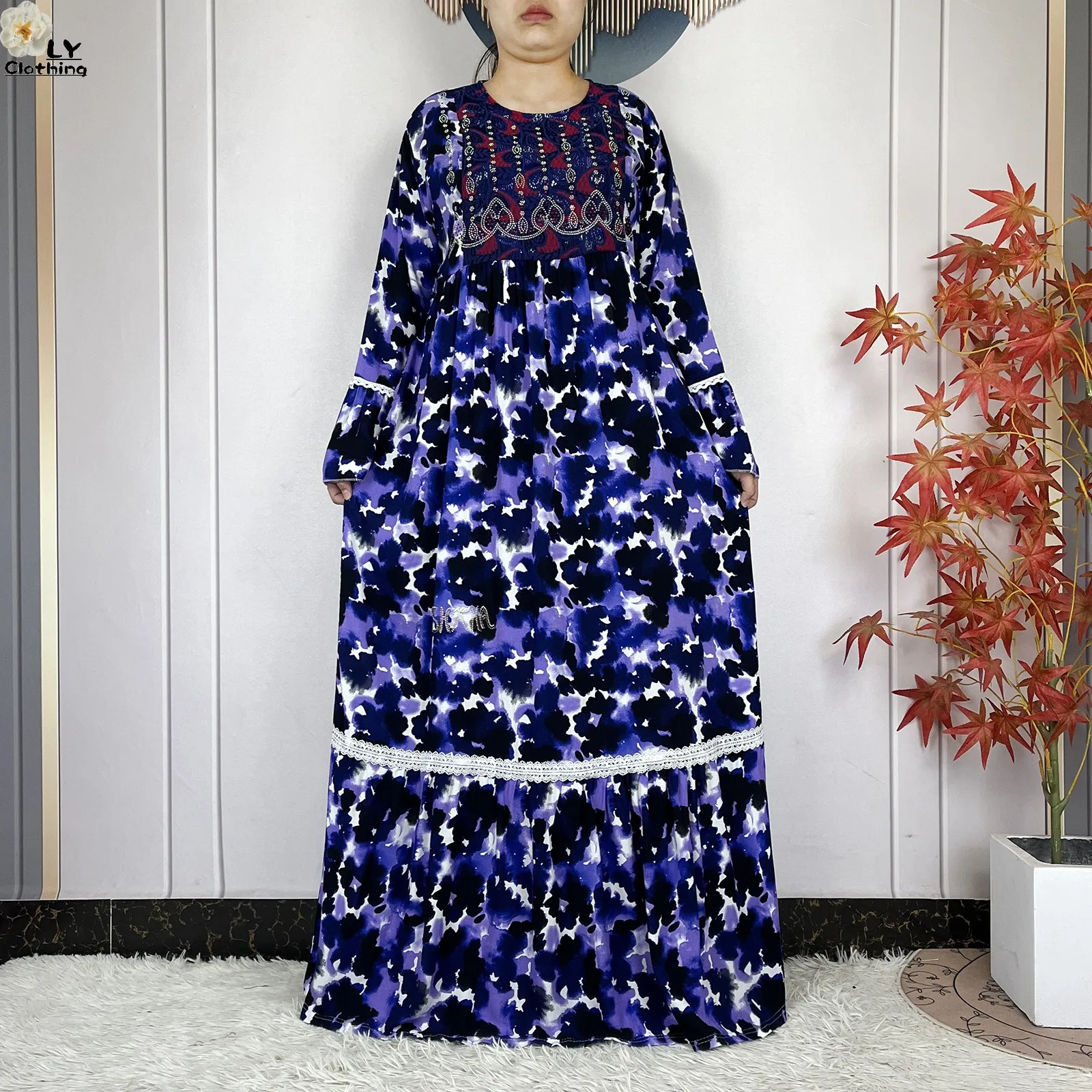 فستان نسائي جديد موضة 2026 بتصميم زهري وأكمام طويلة من القطن مع وشاح كبير، قفطان دبي، فستان فضفاض كاجوال، فساتين أفريقية فستان نسائي جديد موضة 2026 بتصميم زهري وأكمام طويلة من القطن مع وشاح كبير، قفطان دبي، فستان فضفاض كاجوال، فساتين أفريقية