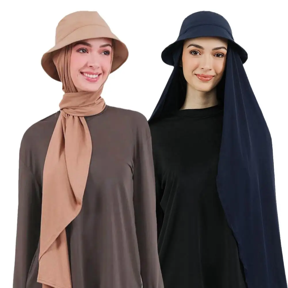 

Chiffon Turban Hat Solid Color Chiffon And Fisherman Hat Long Scarf Integrated Scarf Long Scarf For 56-59cm Multiple Scenar G9W6