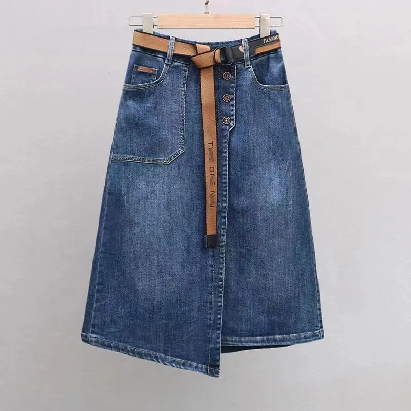 

Spring Summer New Irregular Denim Skirt For Women Elastic High Waisted A-line Buttocks Wrapped Skirts For Women Casual Clothing