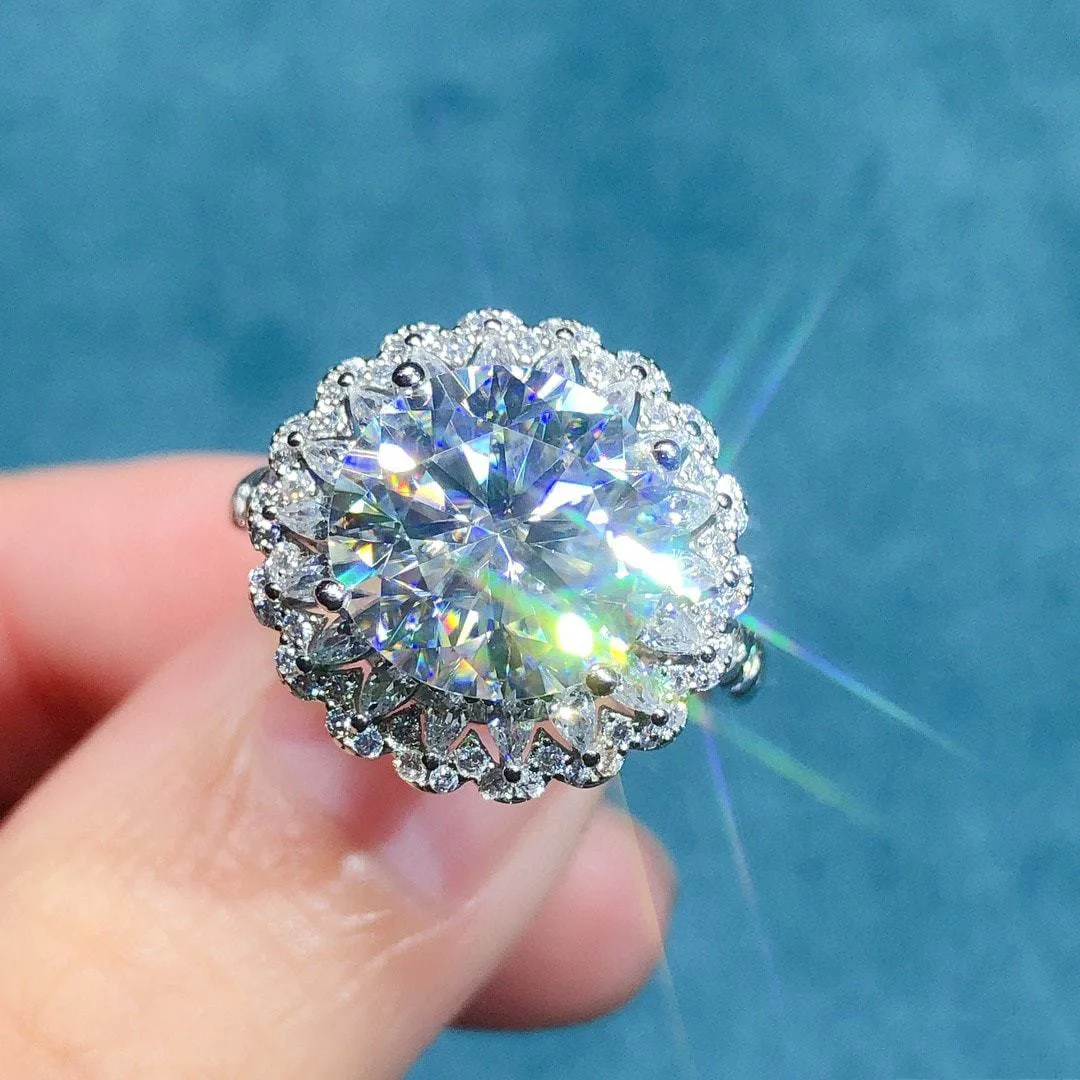 

Sparkling Moissanite Diamond Noble Women's Engagement Ring Opening Adjustable Luxury Jewelry Birthday Gift