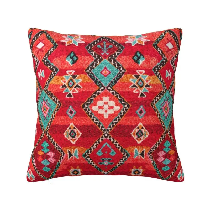 

Red Oriental Heritage Berber Colored Moroccan Cushion Cover for Sofa Polyester Bohemian Tribal Throw Pillow Case for Living Room