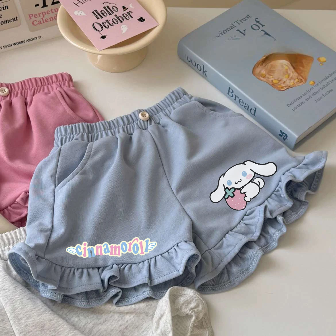 

Kawaii Sanrio Children's Clothing Cinnamoroll Kids Shorts Cute Kuromi Mymelody Summer Cotton Loose Casual Ruffle Baby Girl Pants