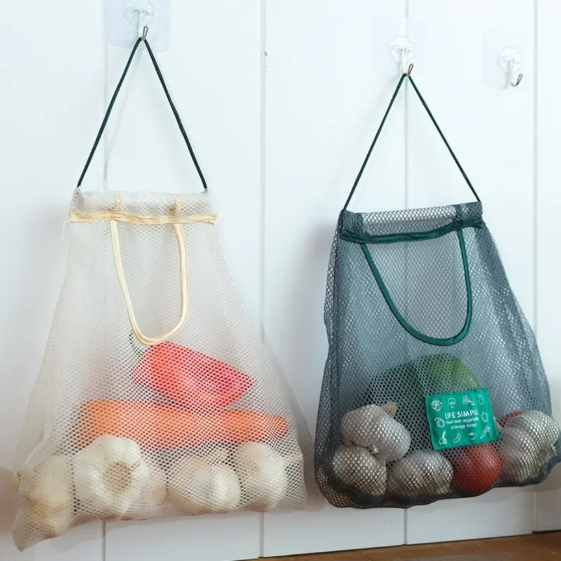 

Mesh Net Reusable Hanging Storage Bags Fruit Vegetable Garlic Onion Organizer Home Hollow Mesh Bag Kitchen Accessories