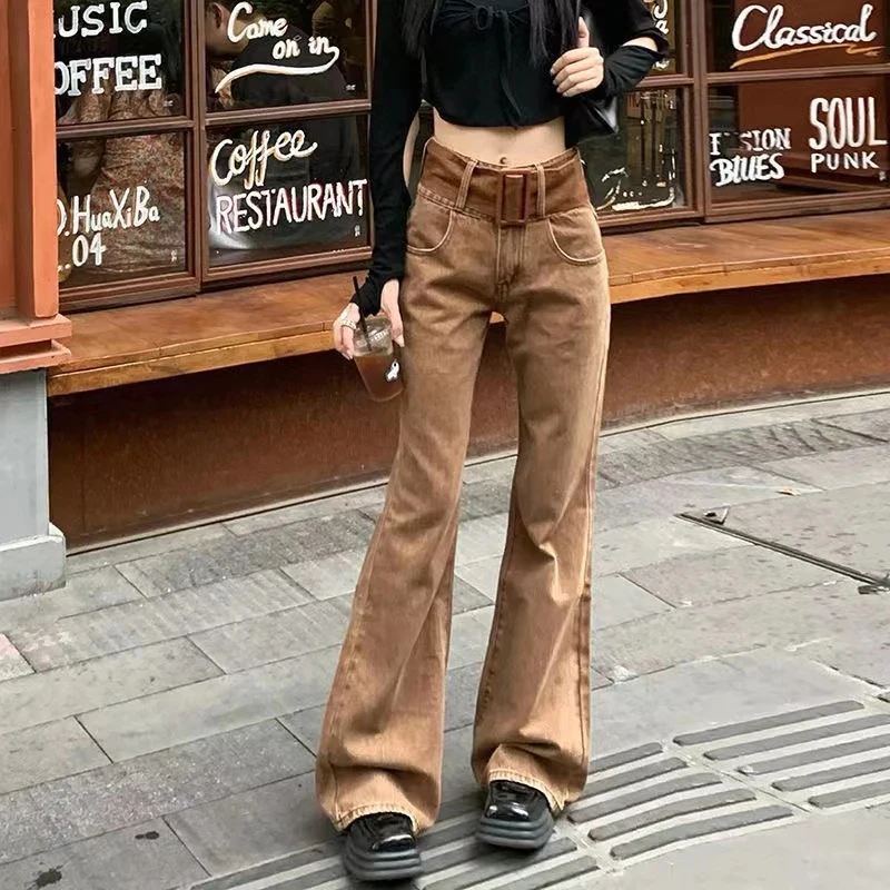 MEXZT Vintage Flare Jeans Women Y2K Belt High Waist Wide Leg Denim Pants Retro Streetwear Brown Casual Full Length Trousers New
MEXZT Vintage Flare Jeans Women Y2K Belt High Waist Wide Leg Denim Pants Retro Streetwear Brown Casual Full Length Trousers New